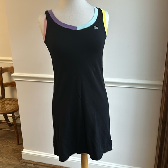 Lacoste Dresses & Skirts - Lacoste Black Cotton Sleeveless Dress Multicolor Trim Size 38 Euro EUC